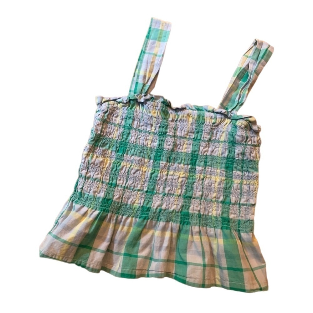 Free Assembly Women's Smocked Tank Top Skyway Plaid Green Boho XS
